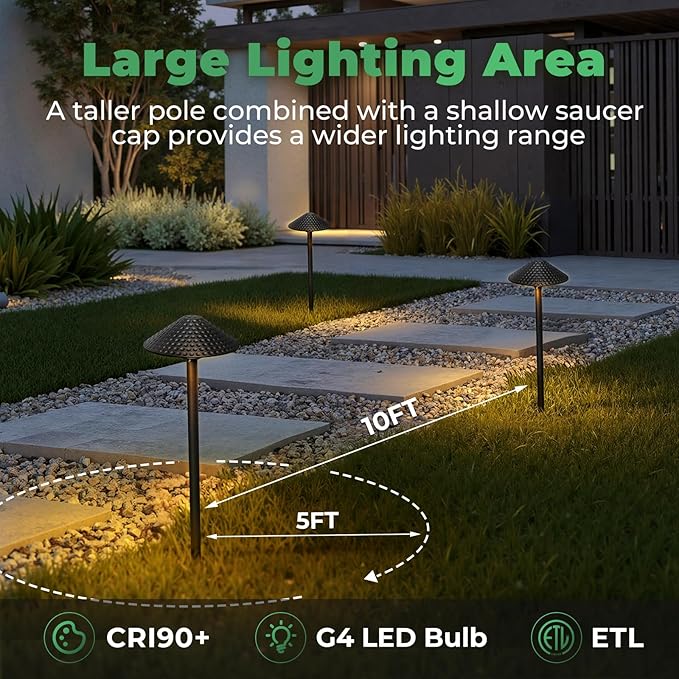 Gardencoin Low Voltage Pathway Lights (6.69'' Shade 21.54'' Tall) 12V Outdoor LED Landscape Pathway Lighting Aluminum Vintage Hammered Path Lights with 4W 2700K Replaceable Bulb 12 Pack