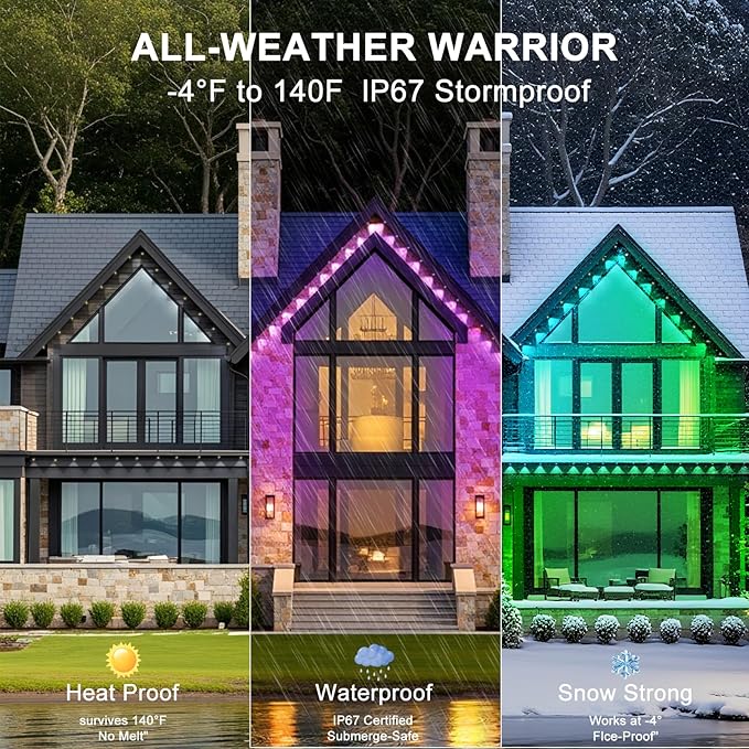 300FT Permanent Outdoor Lights Smart RGB Eaves Lights with App/Remote Control LED IP67 Waterproof Outdoor Lighting for Halloween Christmas Holidays Daily Party House Roof Lighting