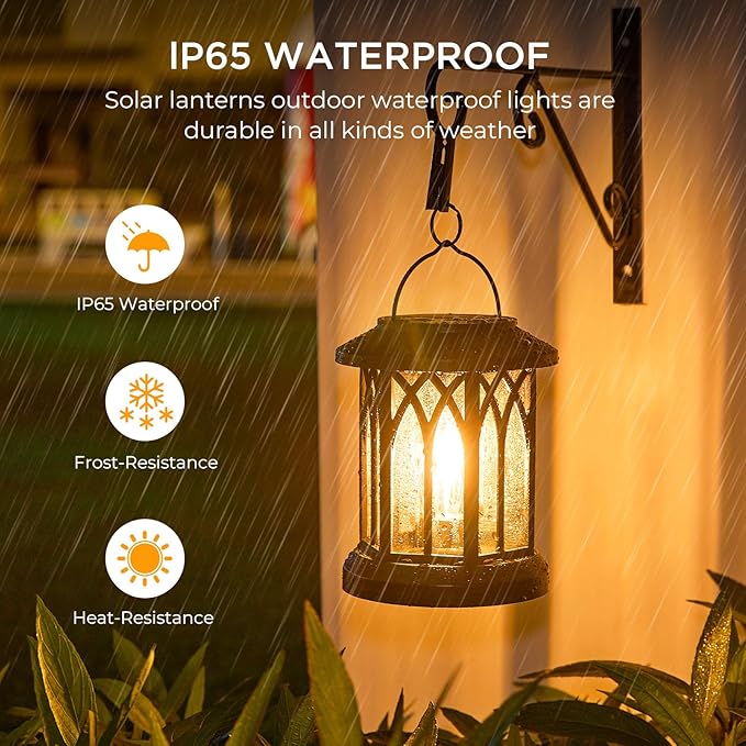 WdtPro Solar Lanterns Outdoor Waterproof Upgraded Bright Hanging Solar Lights for OutsideSolar Powered Lanterns Lighting LED for Garden Patio Yard Decorative 6 Pack (Warm Light)
