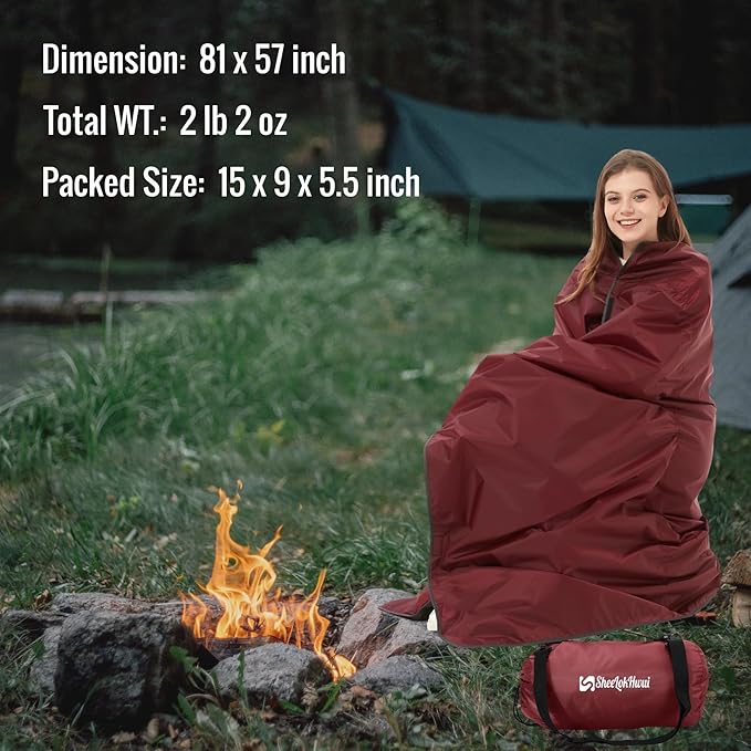 4-in-1 Large Camping Blankets - Waterproof Windproof Fleece Outdoor Blankets for Stadium Sports Car Concert - 81x57 Portable (Antique Ruby)