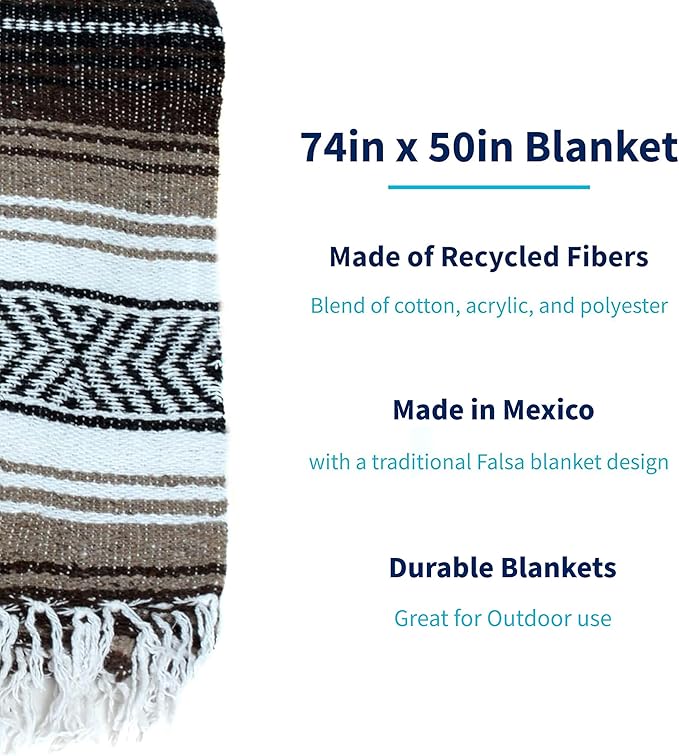 La Montana Mexican Blankets and Throws 4 Pack 74x50 - Made in Mexico Lightweight Yoga Blanket for Schools Studios Outdoors Camping Picnic Decor - Machine Washable Dark Brown/Mocha/White