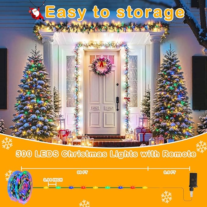 Decute 300LED Christmas Tree Lights Fairy String Light 99FT Green Copper Wire Warm White and Multicolor Dimmable with Remote UL Cerficated Twinkle Lights for Party Wedding Indoor Outdoor Decor