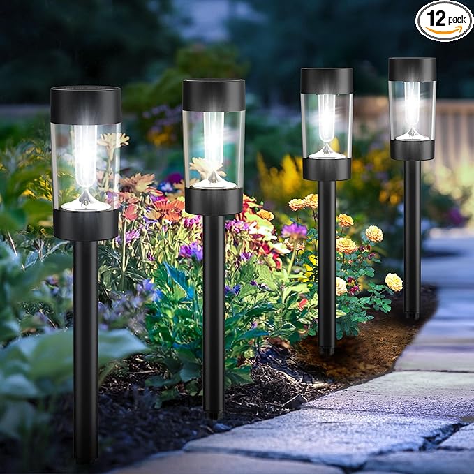 Solar Lights Outdoor 12 Pack Waterproof Solar Landscape Lighting for Pathway Garden Yard Path Walkway Driveway Lawn Patio Outside Decor Cool White