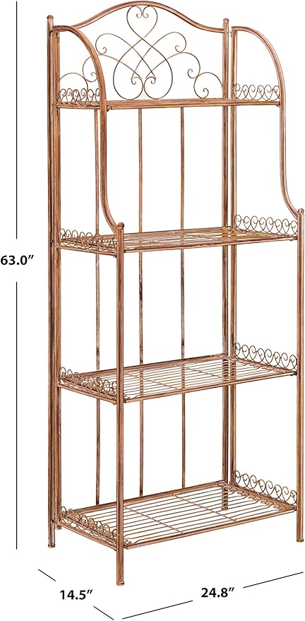 SAFAVIEH Outdoor Patio Furniture Collection Amaris Rusty Orange Wrought Iron 4-Tier Bakers Rack Plant Stand Storage Shelf (PAT5014A)