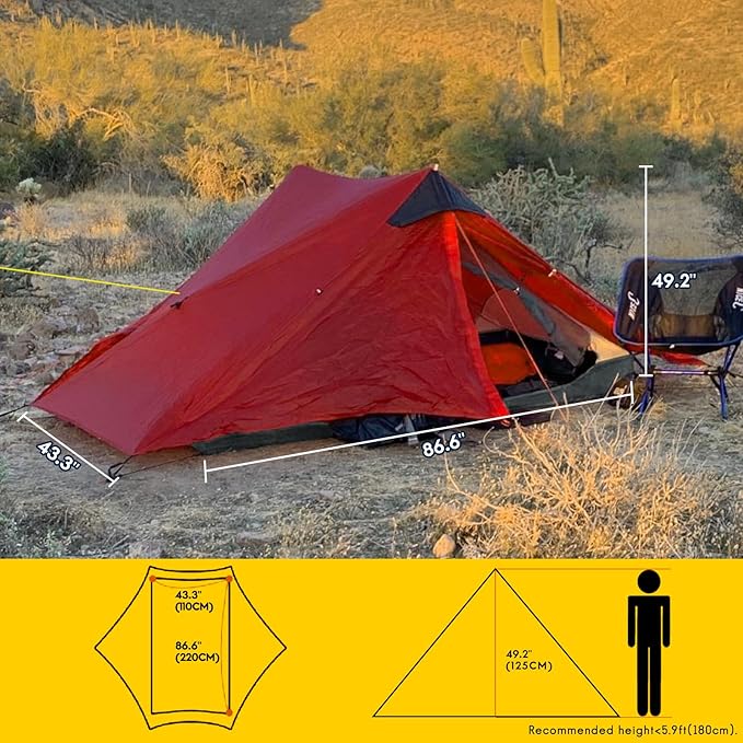 LANSHAN Ultralight Tent 3-Season Backpacking Tent for 1-Person or 2-Person Camping Trekking Kayaking Climbing Hiking