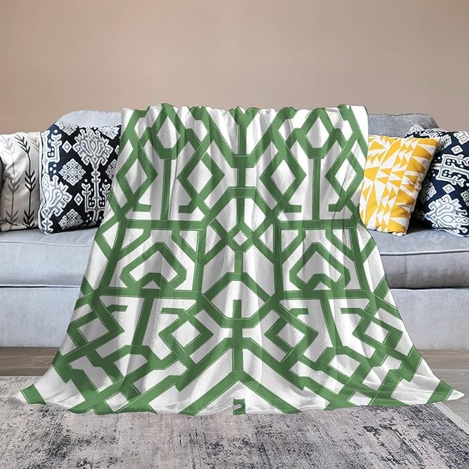 ArogGeld Imperial Trellis Geometric Green Warm Flannel Blankets Sage Green Geometric Stripes Luxury Plush Blanket for Gifts and Home Decoration 50x60in Christmas Housewarming Gift to Mom Dad