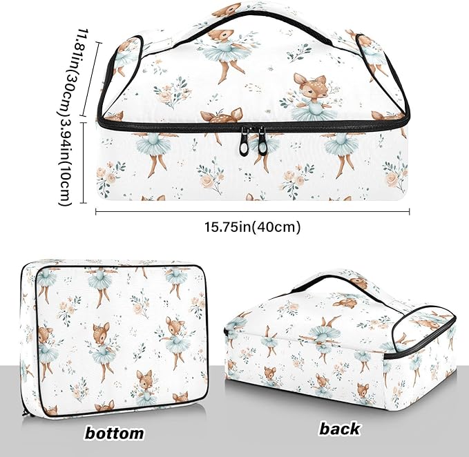 Casserole Carrier Watercolor Cute DeerInsulated Casserole Carrier for Hot or Cold Food Thermal Lunch Tote for Potluck Parties Picnic Beach Fits 9 x 13 Inches Baking Dish