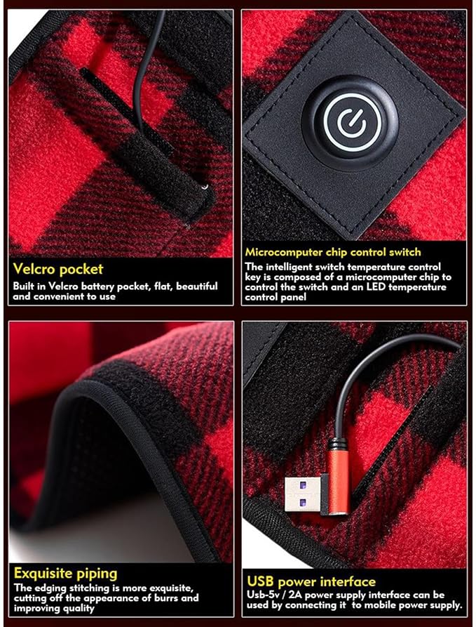 Heated Sleeping Bag Pad Portable Sleeping Bag Liner with 6 Heating Zones 3 Adjustable Temperature Levels USB Power Supply Heating Pad for Cold Weather Camping Backpacking or Hiking (No Power Bank)