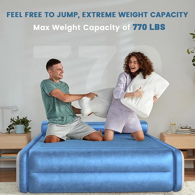 Queen Air Mattress with Built-in Pump 18'' Raised Self Inflatable Mattress Portable Flocked Top Blow up Air Bed Quick Inflation &amp Deflation Inflatable Mattress for Home Guests &amp Camping 7