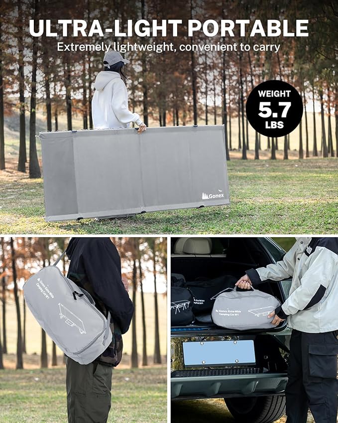 Gonex 31.5 Extra Wide Camping Cot with Premium Pillow Pocket Supports 350lbs Portable Ultralight Folding Cot Bed for Adults Travel Beach Home Sleeping (Grey)