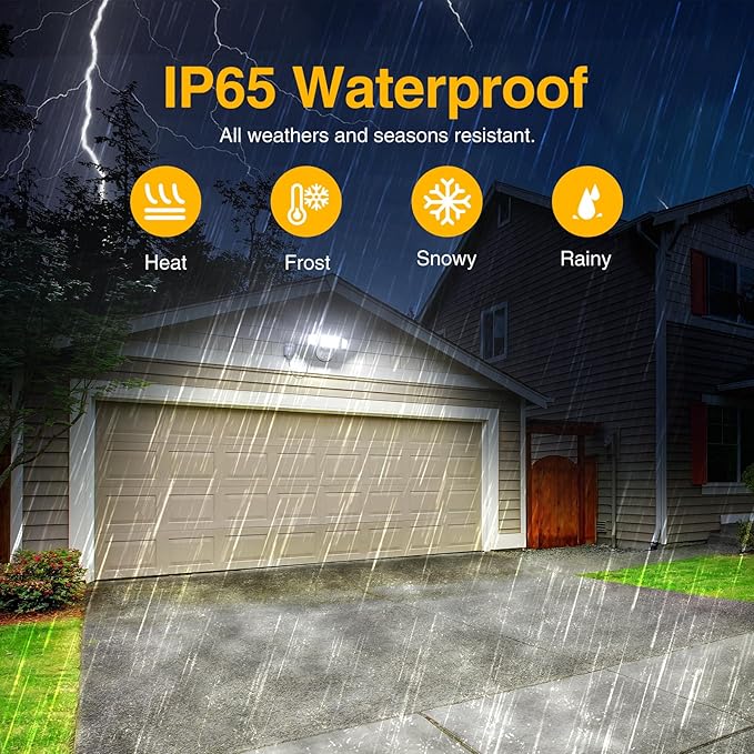 Onforu Plug in Flood Light60W 6000LM Dusk to Dawn Outdoor Lightingwith RemoteIP65 Waterproof3 Adjustable Heads Light for Garage Yard