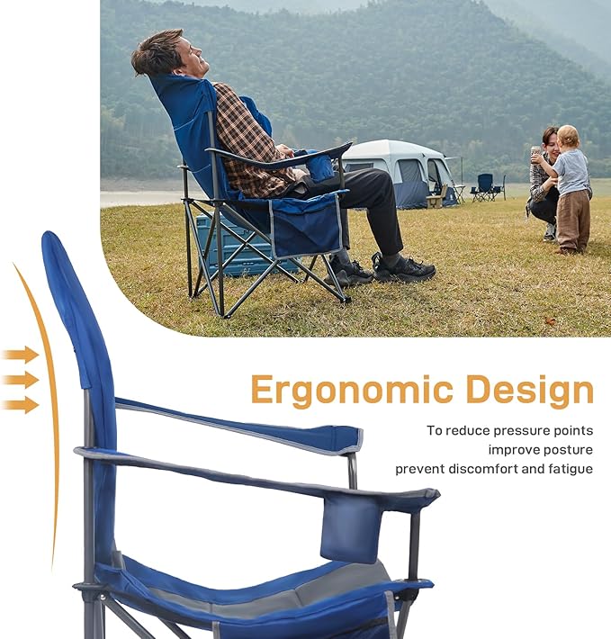 EVER ADVANCED Folding Camping Chair with High Back Padded 2 Pack Oversized Portable Lawn Chairs Lightweight Sturdy Steel Foldable Outdoor Camp Chair for AdultsGrey