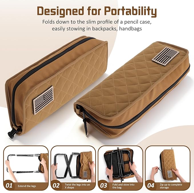LiKiLiKi Extra Large Foldable Backpack Stool Heavy Duty Thickened Collapsible Portable Pocket Chair Compact Pocket Size Travel Seat for Hiking Fishing Picnic and Outdoor Activities (Brown)