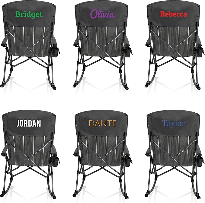 Picnic TIME Personalized Outdoor Rocking Camp Chair Custom XL Heavy Duty Camping Chair for Adults (Gunmetal Gray)