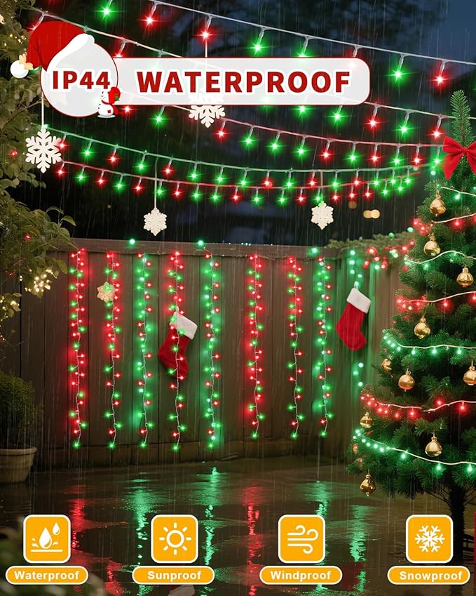 Christmas Lights String Outdoor Indoor Xmas Tree Decorations Lights Plug in Twinkle Fairy Light with Remote Timer Dimmable for Room Yard Holiday Party Wedding Decor (Red and Green 403FT 1200 LED)