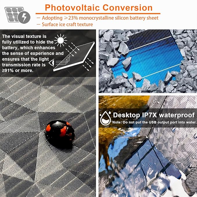 ECOeshiner Solar Folding Table 28W Camping Table - Solar Charging Mesh Bag Two USB Ports Heat + Water + Splash Resistant Solar Powered Beach Table Picnic Table Outdoor Table