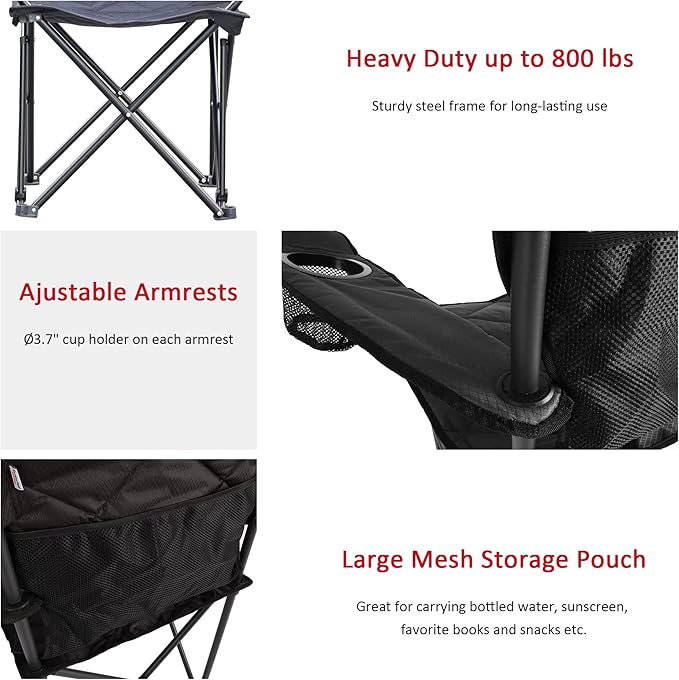 SUNNYFEEL XXL Oversized Camping Chair Heavy Duty 800 LBS for Big Tall People Padded Portable Folding Quad Lawn Chairs with Armrest Cup Holder &amp Pocket for Outdoor/Travel/Picnic/Camp/Sports