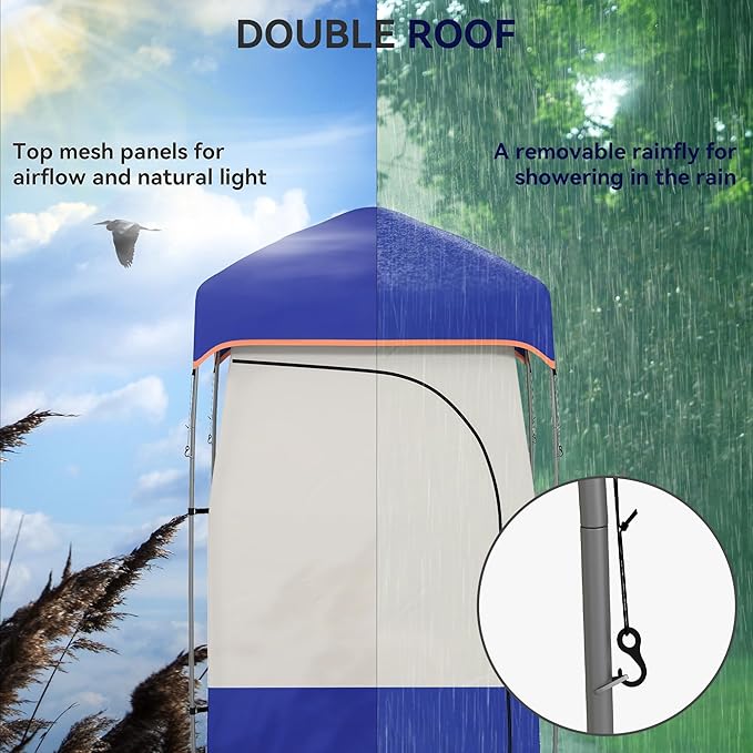 Outsunny Portable Shower Tent Privacy Shelter Camping Dressing Changing Tent Room with Solar Shower Bag Floor and Carrying Bag Blue