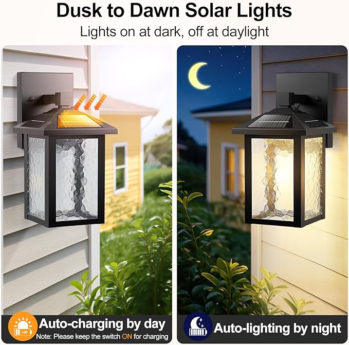 BesLowe Solar Wall Lights Outdoor Aluminum Dusk to Dawn LED Porch Light 3000K/5000K Adjustable Wireless Exterior Lighting Fixtures Solar Wall Lantern Sconce Light for Outside Garage 2-Pack