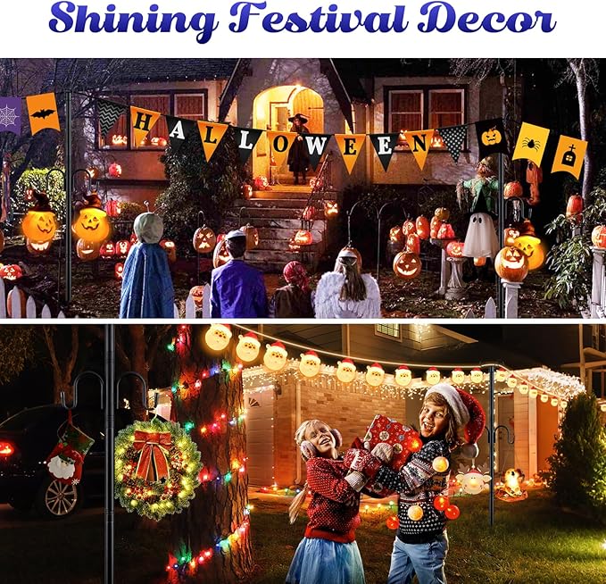 10FT String Light Poles 2Pack 1.5 Inch Heavy Duty Poles for Outdoor String Lights with Shepherd Hook 2 in 1 Light Pole with Anchor for Garden Backyard Patio Bistro Cafe
