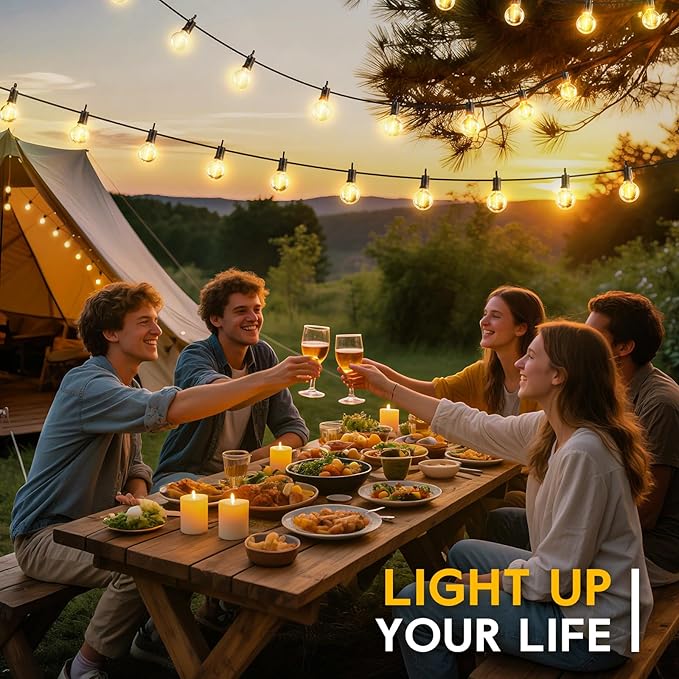 Minetom 158FT Solar String Lights Outdoor with Cable Ties and Hooks Commercial Waterproof Solar Powered Patio Lights with 75 LED Shatterproof Bulbs Hanging Light for Outside Backyard Garden Decor