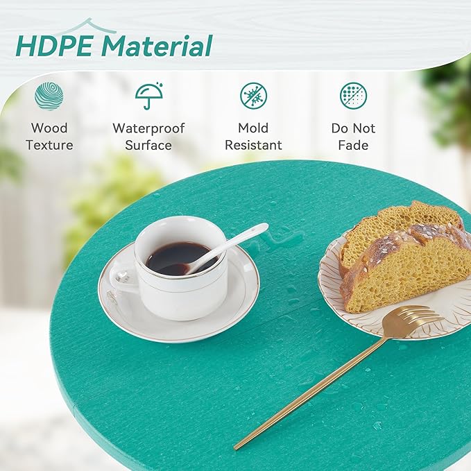 HDPS Outdoor Side Table Small Round Side Table Weather-Resistant Outdoor Side Tables for Patio Porch Deck End Table for Plant Stand Living Room Bedroom Turquoise