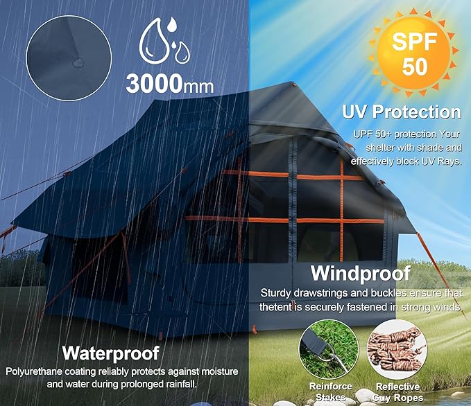 Inflatable Tents for Camping with 13 * 7 ft Awning Oxford Blow Up Easy Setup Inflatable Tent Skylight Waterproof Inflatable Outdoor House Casa de Campaña