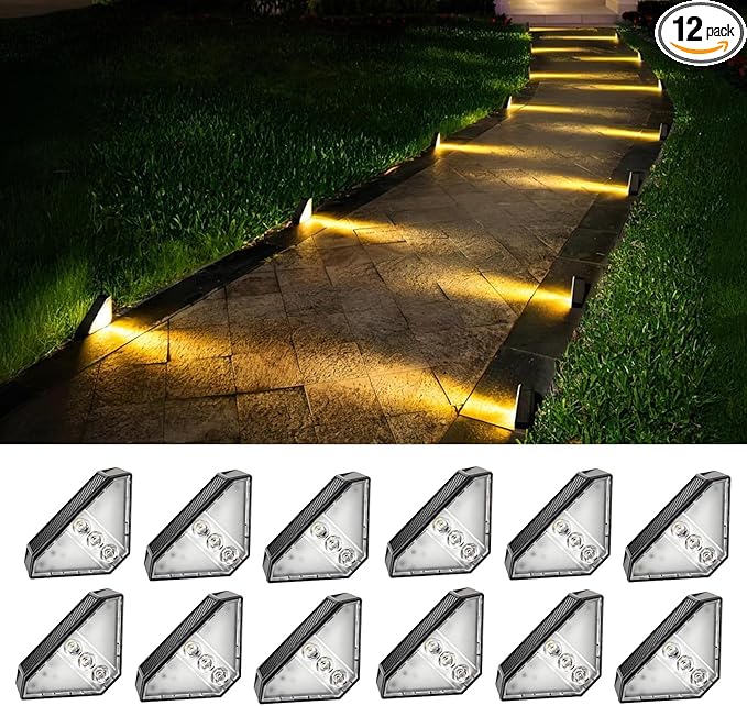 Solar Stair Lights Solar Step Lights Outdoor Waterproof IP65 Outdoor Light Decor for Garden Stair Deck Front Step Front Porch and Patio （Warm White 12 Pack）