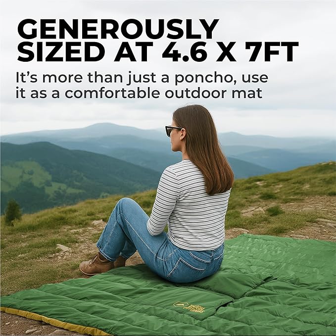 Tough Outdoors 5 in 1 Camping Poncho - Packable Blanket - Wearable Sleeping Bag Adult - Sleeping Bag Poncho - Waterproof