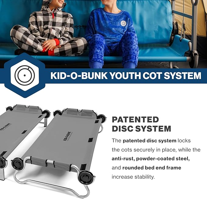 Disc-O-Bed Youth Double Cot Kid-O-Bunk Modular for Bunk Beds Dual Cots or Bench with 2 Carry Bags for Portable Transport