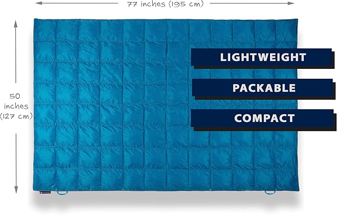 Get Out Gear Double Puffy Camping Blanket - Extra Puffy Packable Lightweight and Warm | Ideal for Outdoors Travel Stadium Festivals Beach Hammock | Water-Resistant Camp Quilt (Teal Blue/Gray)