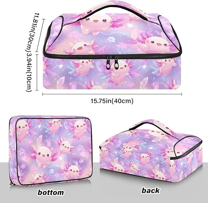 Casserole Carrier Prints Adorable Cute AxolotlInsulated Casserole Carrier for Hot or Cold Food Thermal Lunch Tote for Potluck Parties Picnic Beach Fits 9 x 13 Inches Baking Dish