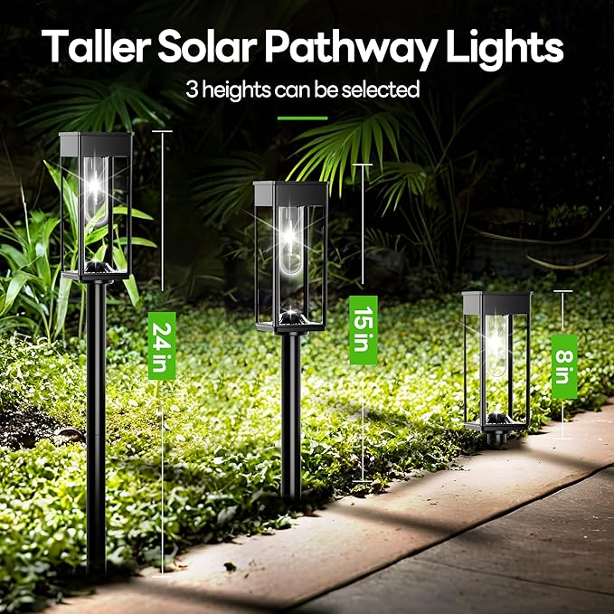 Solar Pathway Lights Outdoor IP65 Waterproof 6 Pack 6500K LED Auto On/Off Walkway Landscape Light for Yard Lawn Garden Patio Driveway Outside Decor Cool White