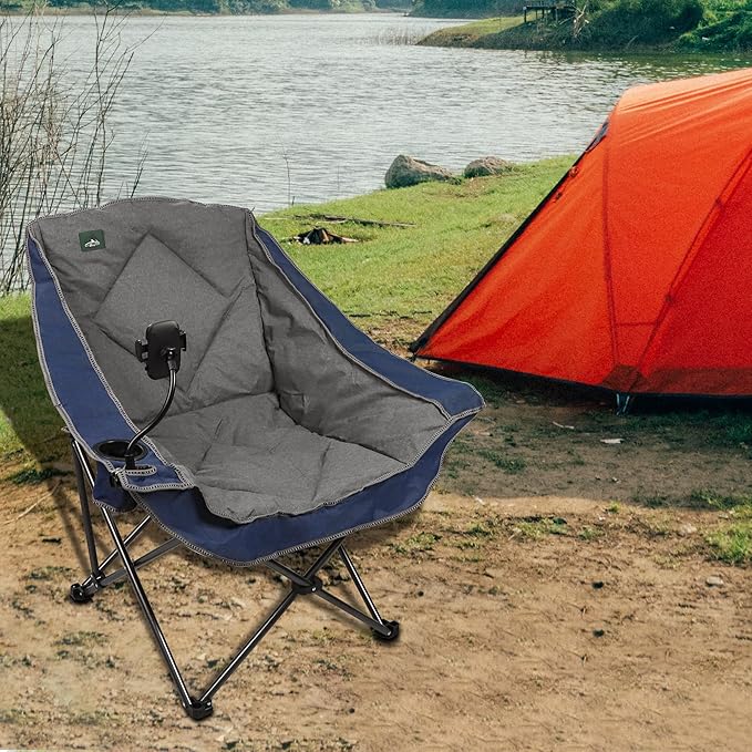 Northroad Oversized Foldable Camping Chair with Cell Phone HolderOutdoor Padded Lawn Chair w/Cup HolderCarry Bag for Beach Hiking and PicnicsHeavy-Duty 300-lbs Capacity Blue