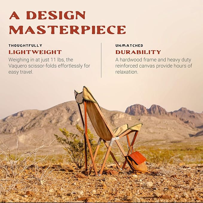 CHAMA Vaquero Chair &amp Travel Bag - Wheat and Pine- Beautiful Outdoor Wood and Canvas Portable Folding Chair Ideal for Camping Patios Lawns or Indoor Use - Supports 300 lbs
