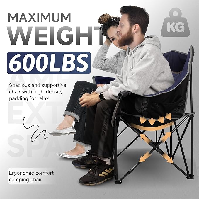 Double Camping Chair Padded Loveseat Camping Couch Oversized 2 Person Camp Chairs with Carry BagHeavy Duty Folding Lawn Chair for Adults Portable Outdoor Folding Sofa for Patio Backyard Blue