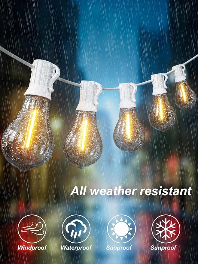 DAMAING Outdoor String Lights 200FT(2x100FT) Waterproof Patio Lights with 105 Plastic Dimmable LED Edison BulbsConnectable Outdoor Lighting for BackyardGarden and Wedding Outside 2200K White Cord