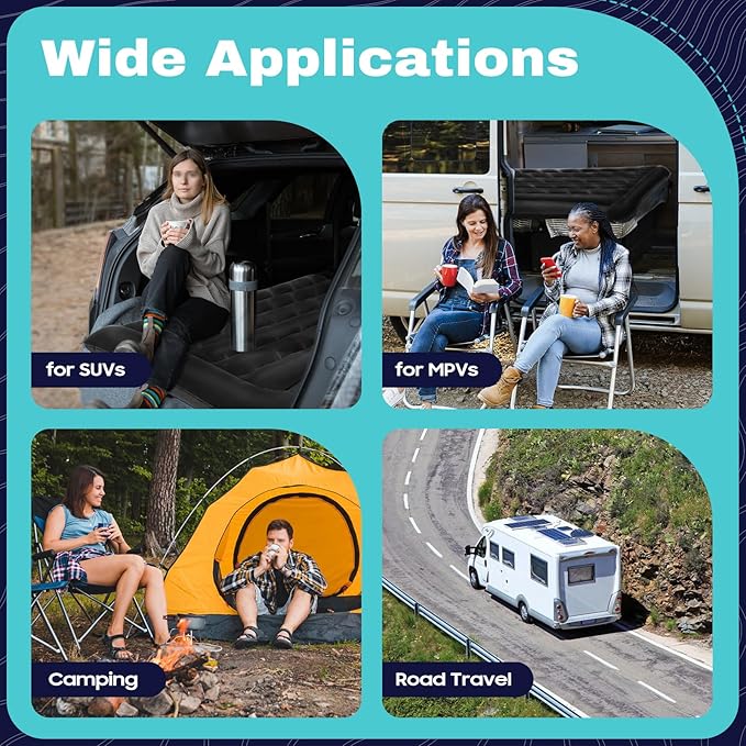 Inflatable Bed Mattress Car Bed Truck Air Mattress Back Seat Sleeping Beds Quick Inflation Travel Bed with Air Pump Comfortable for Camping Fits Most Car Tent SUV Sedan Pickup Back Seat (black)
