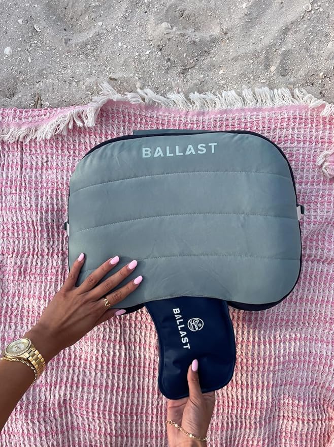 Ballast Beach Pillow – Comfy Durable &amp Compact Stays Put on Windy Beaches with Patented Sand Pouch Inflatable Pillow for Beaches Pools Camping Festivals and Travel (Moonlight Grey)