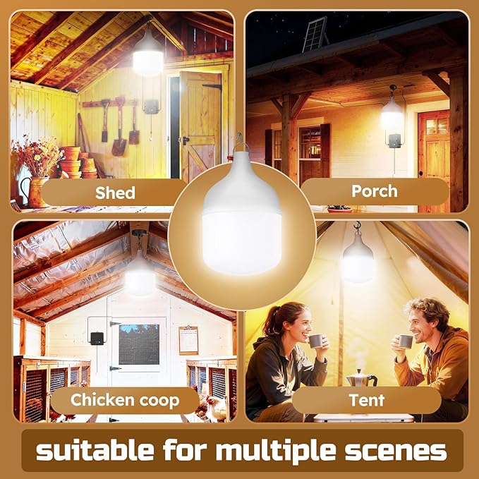 Solar Shed Light Indoor Outdoor 2200LM Pendant Light Daytime Available with Pull String Dusk to Dawn Solar Indoor Lights 3 Lighting Modes IP65 Waterproof for Barn Gazebo Shop Garage