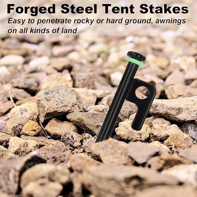 20Pcs Tent Stakes 12in/16in Heavy Duty Tent Stakes 0.35 Dia. Forged Steel Stakes Heavy Duty for Tent Used on Rocks Snowfield(20Pcs 12in Stakes)
