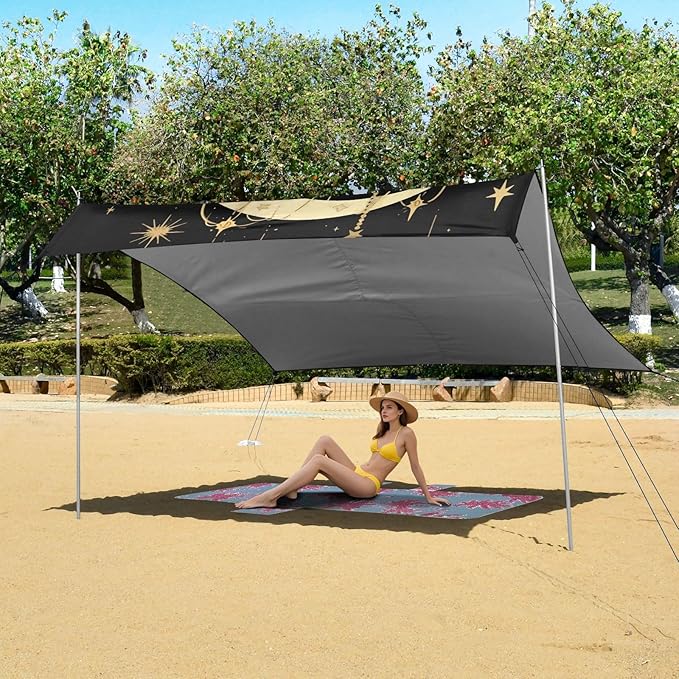 Camping Sun Shelters Sacral Girl on Moon Keeping Star Beach Canopy 126 * 110.2in