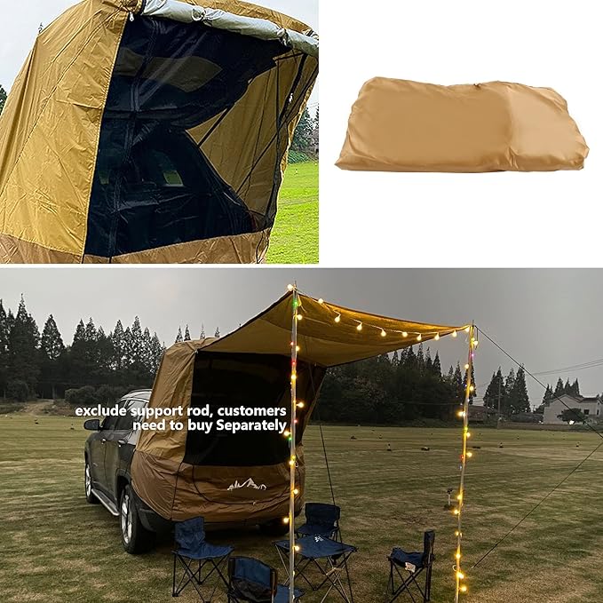 Portable SUV Tent Car Awning Brown Camping Car Trunk Tent with Wind-Resistant Ropes and Hooks Large Space Compact Cllapsible for Outdoor Beach Camping Auto Canopy Shade
