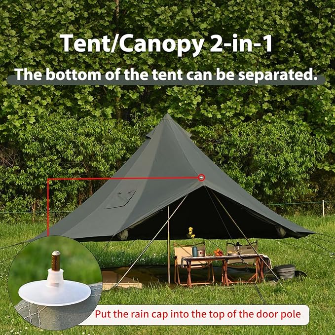 Cotton Canvas Bell Tent with Stove Jack Roomy Yurt for Family Glamping Camping 4 Season Tent with Zipped Removable Floor