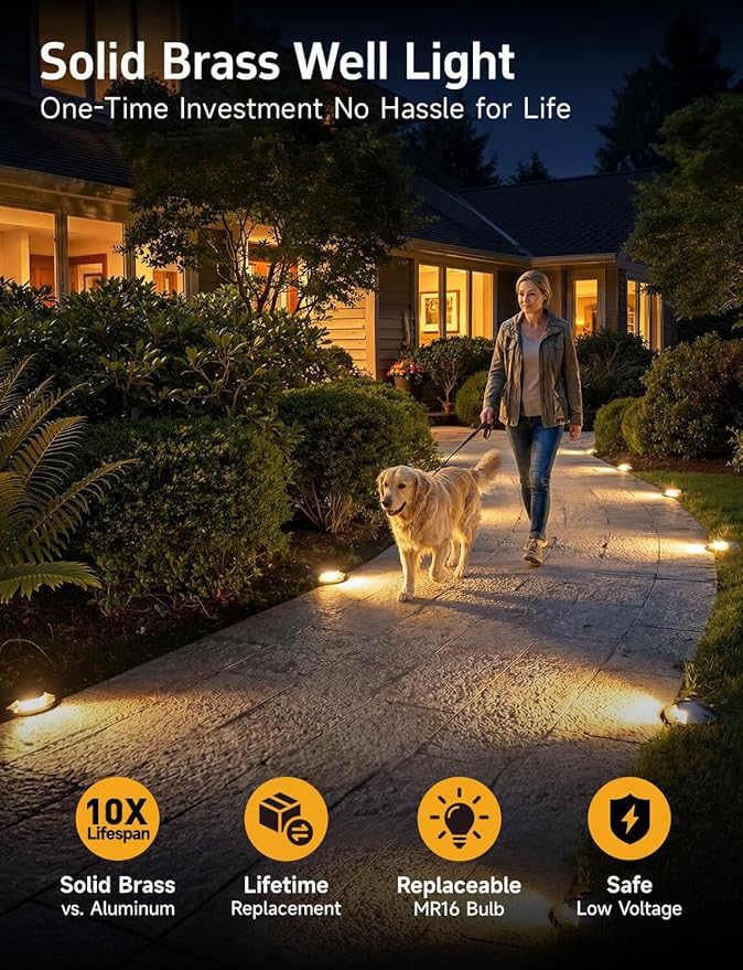 Gardenreet Outdoor Well Lights Low Voltage - Solid Brass 12V All Weather Ip65 Inground Lighting LED Fixture Antique Bronze for House Garden Path with 4000K Neutral White MR16 Bulb