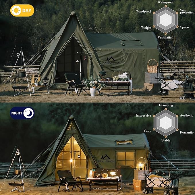 8/10/12 Person Large Inflatable Tents for Camping 4 Season Blow Up Tents with Canopy/Rainfly Luxury Inflatable Tent House with Stove Jack Easy Setup Inflatable Camping Tent.