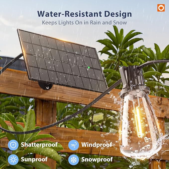 addlon 150FT(144+6) Solar String Lights Outdoor with Remote Long-Lasting Waterproof Patio Lights Dimmable &amp Timable Hanging Solar Light with 45 LED Bulbs for Outside Yard Garden Camping Gaze