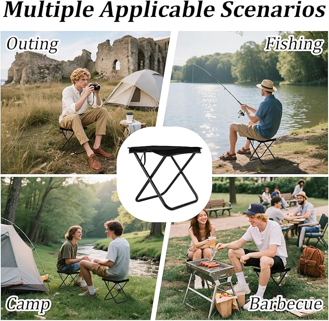 Camping Stool Portable Pocket Handbag Stool Collapsible Chair Folding Stool for Adults Holds 275lbs Small Camp Seat for Camping (2 PC)