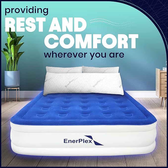 EnerPlex Air Mattress with Built in Pump - Self-Inflating Blow Up Mattress with Neck Support - Inflatable Air Bed for Portable Travel &amp Home Use