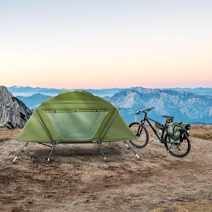 Large Outdoor Portable Sleeping CotPortable Lightweight Folding Camping Cot TentElevated Camping Bed TentFolding Outdoor Travel Cotwith Carry Bagfor Patio Hiking Picnic Travel (Army Green)